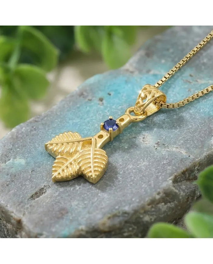 18K Gold-Plated Iolite Pendant, Handmade Three-Leaf Charm Necklace