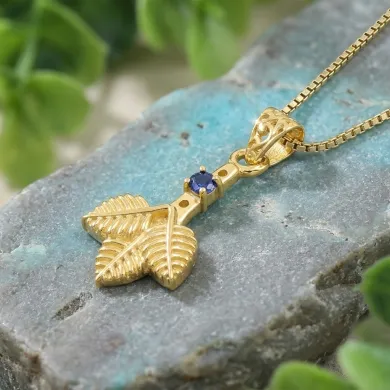 18K Gold-Plated Iolite Pendant, Handmade Three-Leaf Charm Necklace