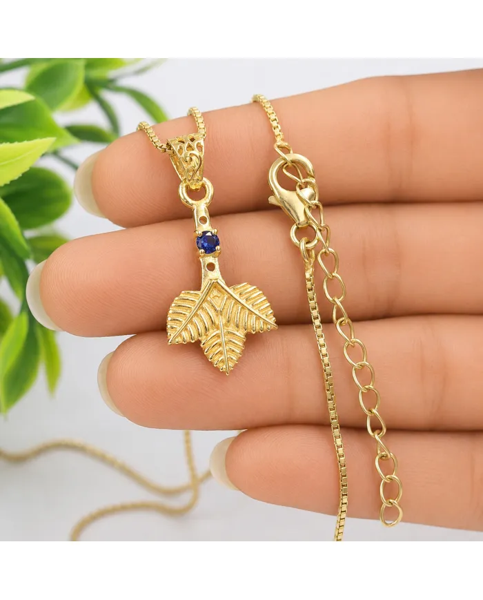 18K Gold-Plated Iolite Pendant, Handmade Three-Leaf Charm Necklace