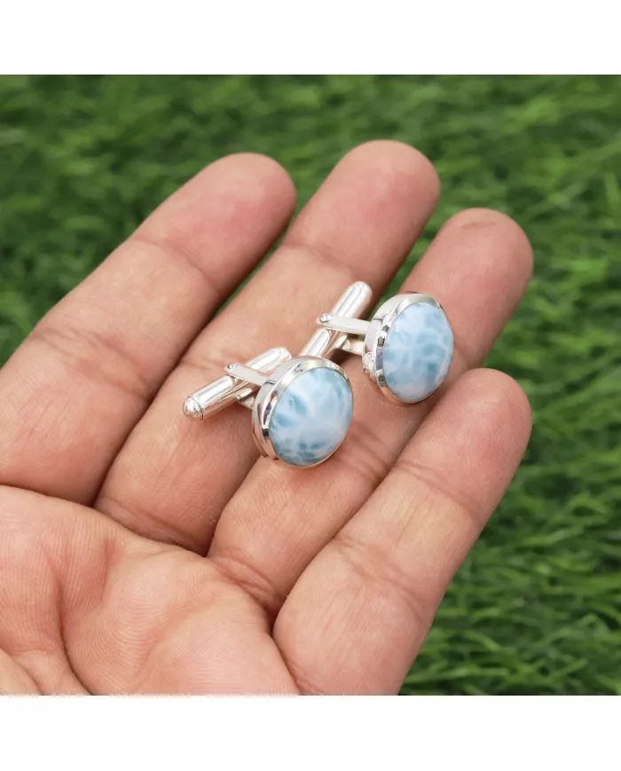 Larimar Men's Cufflinks - 925 Sterling Silver Formal Accessory