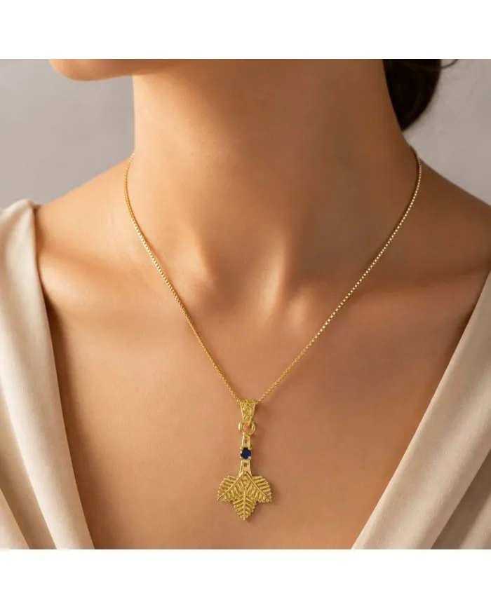 18K Gold-Plated Iolite Pendant, Handmade Three-Leaf Charm Necklace