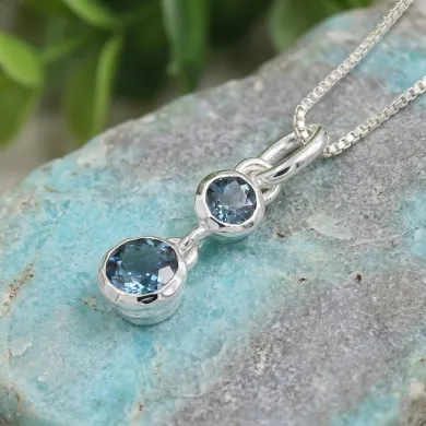 London Blue Topaz Teardrop Pendant Necklace in 925 Sterling Silver
