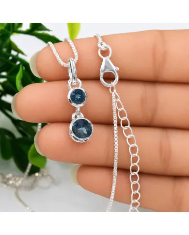 London Blue Topaz Teardrop Pendant Necklace in 925 Sterling Silver