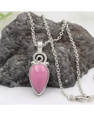 Pink Opal Pendant Necklace, 925 Sterling Silver Handmade Boho Jewelry