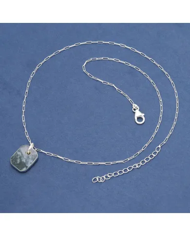 Moss Agate Pendant Necklace in Sterling Silver Handmade Unisex Jewelry