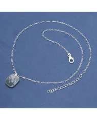 Moss Agate Pendant Necklace in Sterling Silver Handmade Unisex Jewelry