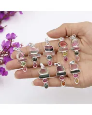 Multi Tourmaline Vertical Bar Pendant 925 Sterling Silver Necklace