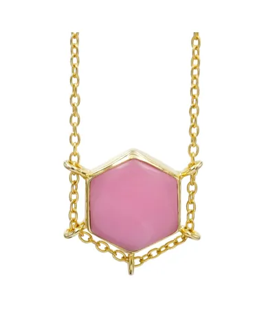 18K Gold Plated Pink Opal Pendant Necklace Hexagon Geometric Jewelry