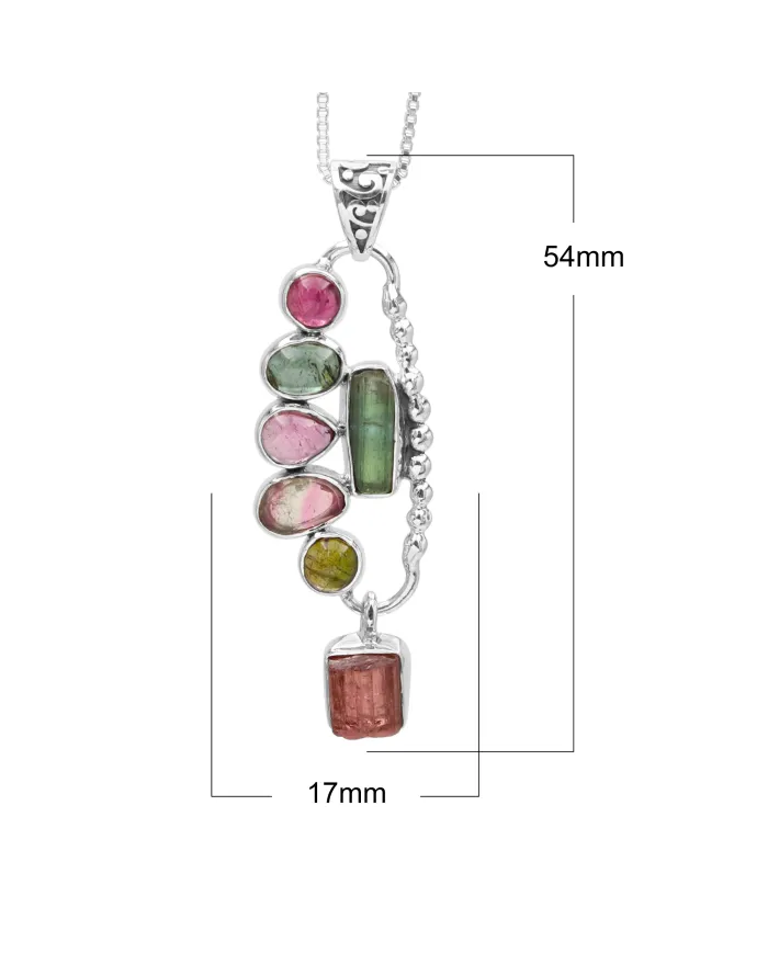 Multi Tourmaline Pendant 925 Sterling Silver Handmade Gemstone Jewelry