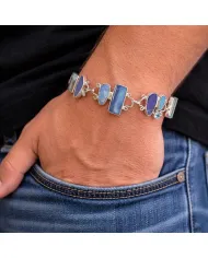 925 Sterling Silver Doublet Opal Bracelet with Swiss Blue Topaz & Aquamarine