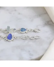 925 Sterling Silver Doublet Opal Bracelet with Swiss Blue Topaz & Aquamarine