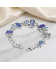 925 Sterling Silver Doublet Opal Bracelet with Swiss Blue Topaz & Aquamarine