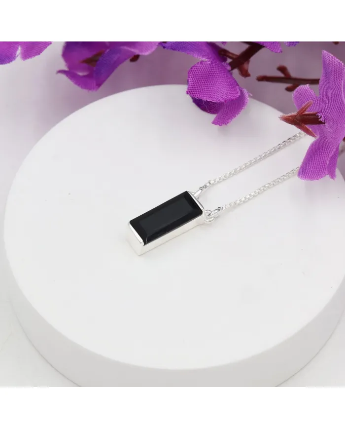Black Onyx Pendant - 925 Sterling Silver Necklace for Women