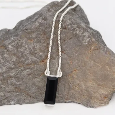 Black Onyx Pendant - 925 Sterling Silver Necklace for Women