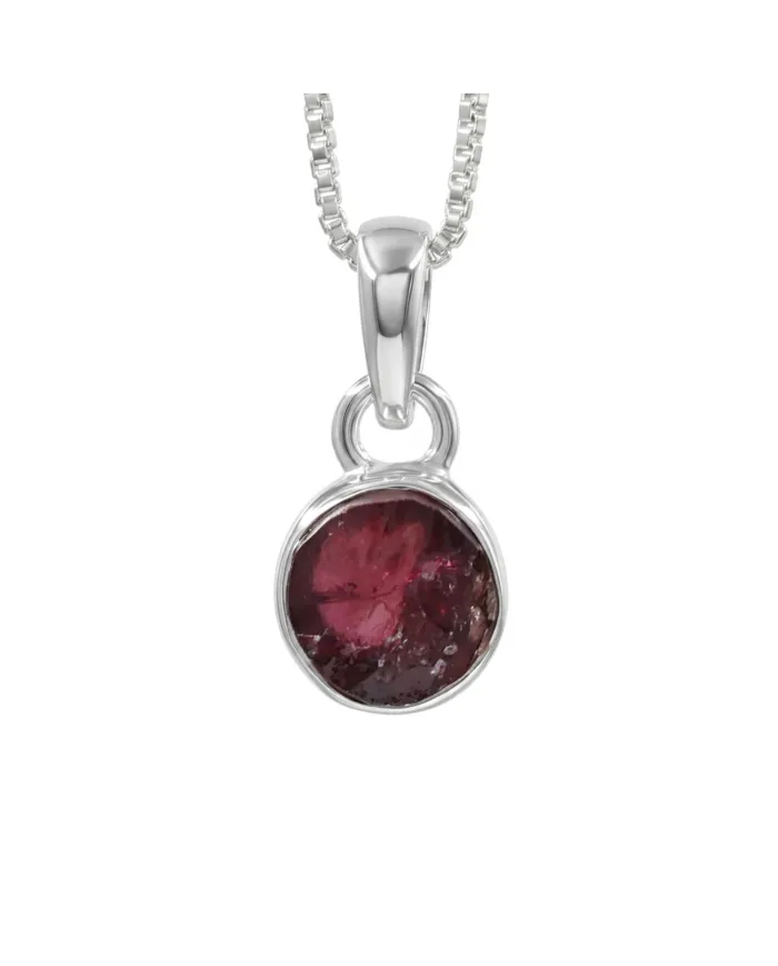 925 Sterling Silver Bezel-Set Raw Garnet Pendant Necklace