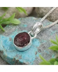 925 Sterling Silver Bezel-Set Raw Garnet Pendant Necklace