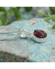 925 Sterling Silver Bezel-Set Raw Garnet Pendant Necklace