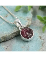 925 Sterling Silver Bezel-Set Raw Garnet Pendant Necklace