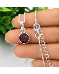 925 Sterling Silver Bezel-Set Raw Garnet Pendant Necklace