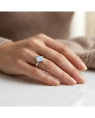 Rhombus Moonstone Ring 925 Sterling Silver Geometric Gemstone Jewelry