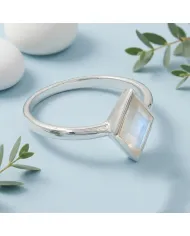 Rhombus Moonstone Ring 925 Sterling Silver Geometric Gemstone Jewelry