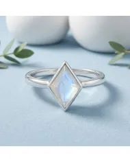 Rhombus Moonstone Ring 925 Sterling Silver Geometric Gemstone Jewelry