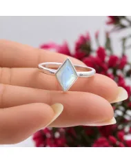 Rhombus Moonstone Ring 925 Sterling Silver Geometric Gemstone Jewelry