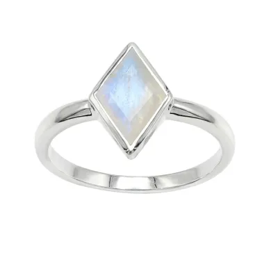 Rhombus Moonstone Ring 925 Sterling Silver Geometric Gemstone Jewelry