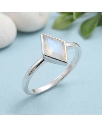 Rhombus Moonstone Ring 925 Sterling Silver Geometric Gemstone Jewelry
