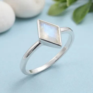 Rhombus Moonstone Ring 925 Sterling Silver Geometric Gemstone Jewelry