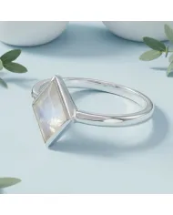 Rhombus Moonstone Ring 925 Sterling Silver Geometric Gemstone Jewelry