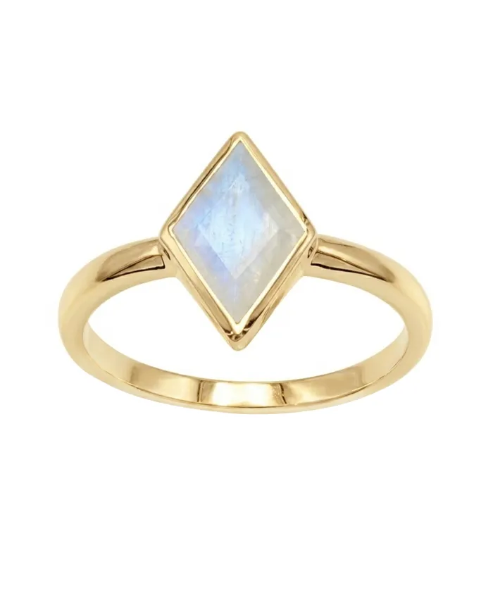 18K Gold Plated Rhombus Moonstone Ring - Geometric Gemstone Jewelry