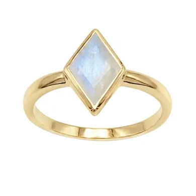 18K Gold Plated Rhombus Moonstone Ring - Geometric Gemstone Jewelry