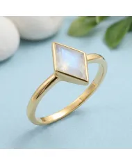 18K Gold Plated Rhombus Moonstone Ring - Geometric Gemstone Jewelry