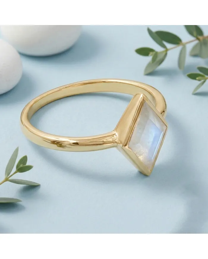 18K Gold Plated Rhombus Moonstone Ring - Geometric Gemstone Jewelry