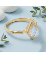 18K Gold Plated Rhombus Moonstone Ring - Geometric Gemstone Jewelry