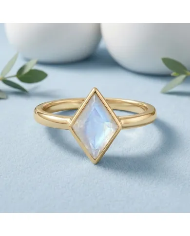 18K Gold Plated Rhombus Moonstone Ring - Geometric Gemstone Jewelry