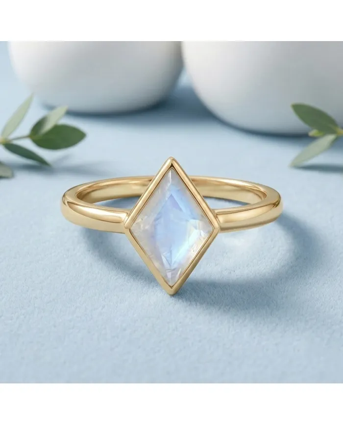 18K Gold Plated Rhombus Moonstone Ring - Geometric Gemstone Jewelry