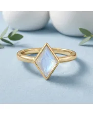 18K Gold Plated Rhombus Moonstone Ring - Geometric Gemstone Jewelry