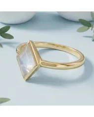 18K Gold Plated Rhombus Moonstone Ring - Geometric Gemstone Jewelry