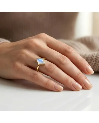 18K Gold Plated Rhombus Moonstone Ring - Geometric Gemstone Jewelry