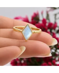 18K Gold Plated Rhombus Moonstone Ring - Geometric Gemstone Jewelry
