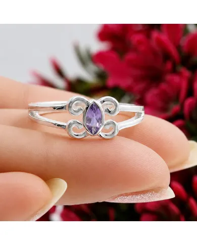 Amethyst Marquise Ring 925 Sterling Silver - Handmade Jewelry for Her