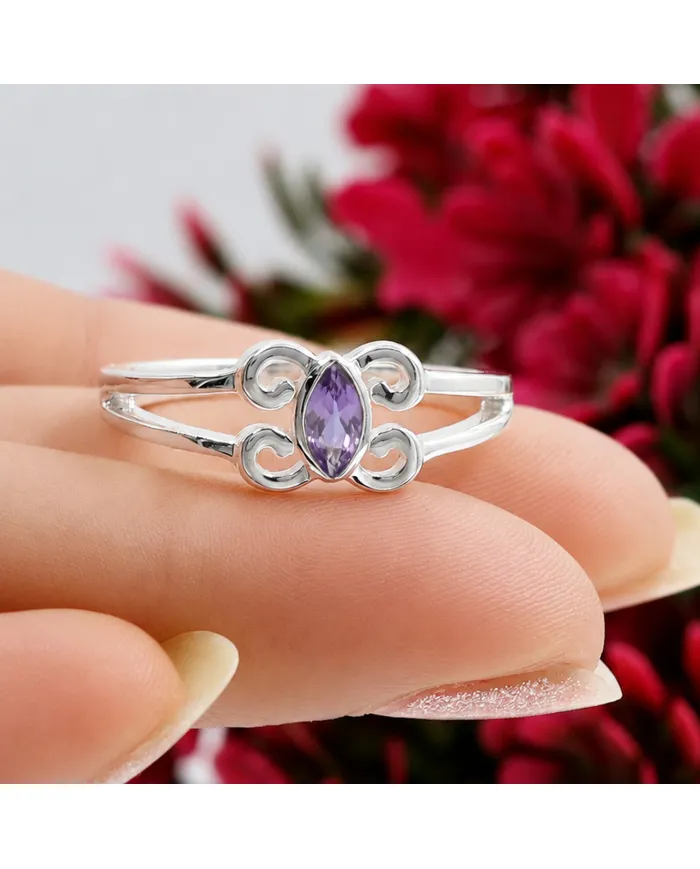 Amethyst Marquise Ring 925 Sterling Silver - Handmade Jewelry for Her