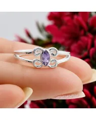 Amethyst Marquise Ring 925 Sterling Silver - Handmade Jewelry for Her