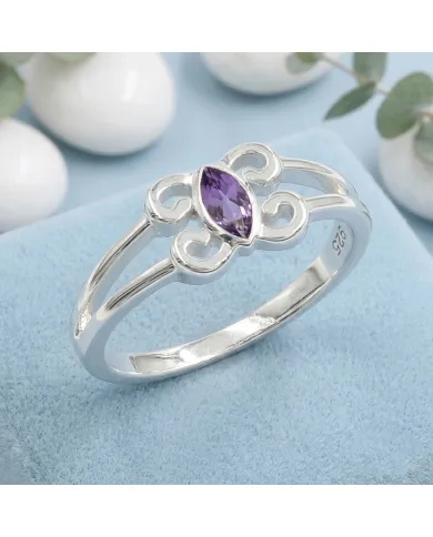 Amethyst Marquise Ring 925 Sterling Silver - Handmade Jewelry for Her