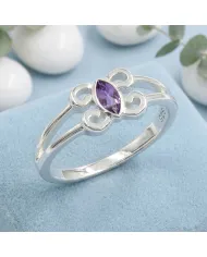 Amethyst Marquise Ring 925 Sterling Silver - Handmade Jewelry for Her