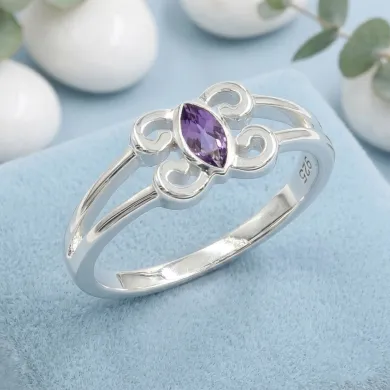 Amethyst Marquise Ring 925 Sterling Silver - Handmade Jewelry for Her