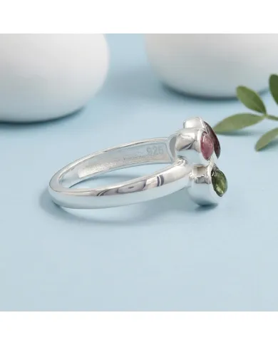 925 Sterling Silver Multi-Color Tourmaline Ring Handmade Cluster Ring