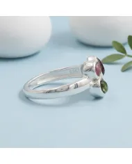 925 Sterling Silver Multi-Color Tourmaline Ring Handmade Cluster Ring